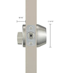 Side view of Single Cylinder Deadbolt for Entry Doors in Satin Nickel Finish with Adjustable Backset for a solid secure home.