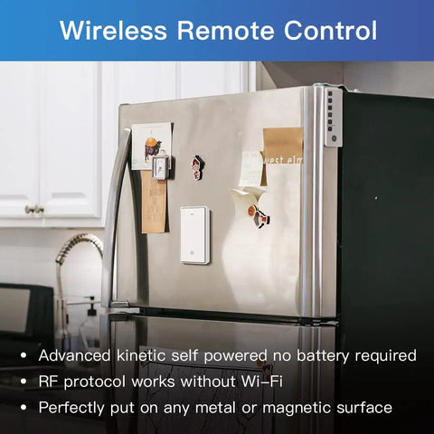 Smart Switch Kit for Single Pole Lighting With WiFi And RF Remote Wall Mount on a refrigerator