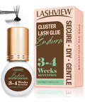 Beast Mode Strong Hold Lash Cluster Glue For Up To 4 Weeks, Waterproof, 5ml bottle and packaging with lashes and tweezers.