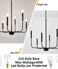 Six Light Industrial Black Chandelier For Dining Room And Living Space Dope Modern Farmhouse Pendant Light Hanging Ceiling Fixture Perfect For Kitchen Island Hallway Bedroom Foyer, E12 bulb base day and night view
