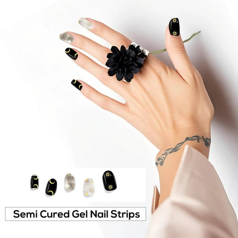 Semi Cured Gel Nail Strips And Wraps Kit For Diy Manicures 20 Pieces UV LED Lamp Required Long Lasting