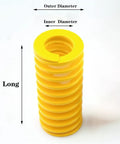 Heavy Duty Compression Die Springs Built Tough For Quick 3D Printer Heat Bed Leveling Yellow steel coil, showing inner and outer diameters.