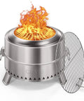 Smokeless 19 Inch Fire Pit For Camping With Waterfallflame Technology, stainless steel, includes grill rack, visible flames