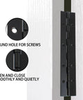 Close-up of Six Piece Heavy Duty Matte Black Piano Hinges 8 Inch Continuous Steel Hardware showing screw holes and smooth operation.