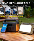 Crazy Bright USB C Rechargeable Camping Lantern With 1500 Lumens 5 Modes 3 Light Sources shown charging on table