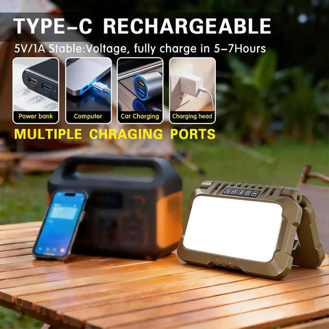 Crazy Bright USB C Rechargeable Camping Lantern With 1500 Lumens 5 Modes 3 Light Sources shown charging on table