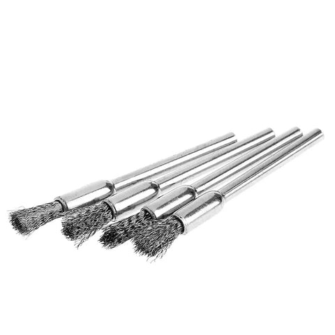 Four Pack 5mm Steel Wire Brushes Polishing Wheel Brush For Tools DIY Friendly Mini Burr Cleaning and Grinding Weld Prep Rust Removal