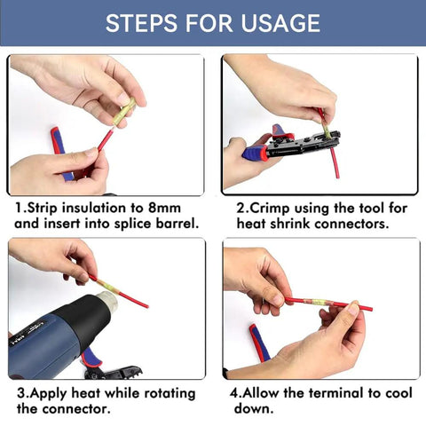 Steps for using Blue Heat Shrink Butt Connectors For 16 14 AWG Wiring Waterproof And Insulated Electrical Crimp Connectors