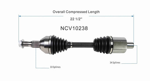 Left Front Driver Side CV Axle Shaft Assembly For Cars Heat Treated Quiet Ride Tech Premium Strength Extensive Quality Control Lifetime Warranty Built For Long Lasting Smooth Performance, 22 1/2 in, 33/34 splines