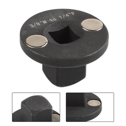 Low Profile Impact Driver Socket Adapter Set Made From Super Tough Heat Treated Steel For Tight Spaces With Secure Grip Handles And Smooth Swivels In Black Finish Perfect For Auto Repair And Heavy Duty DIY Home Projects, 3/8" to 1/4"