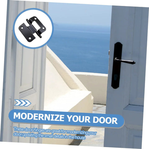 VILLCASE 6-pack cabinet door hinges, iron, black finish, for kitchen and bathroom cabinets; installed on a white door.