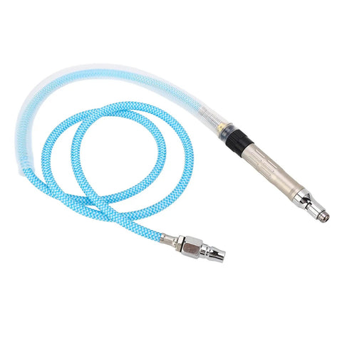 Premium Lightweight Pneumatic Die Grinder Runs Hot At 70000 RPM To Handle Engraving Polishing And Drilling Tasks On Wood Stone Or Metal Without Breaking A Sweat with flexible blue hose.