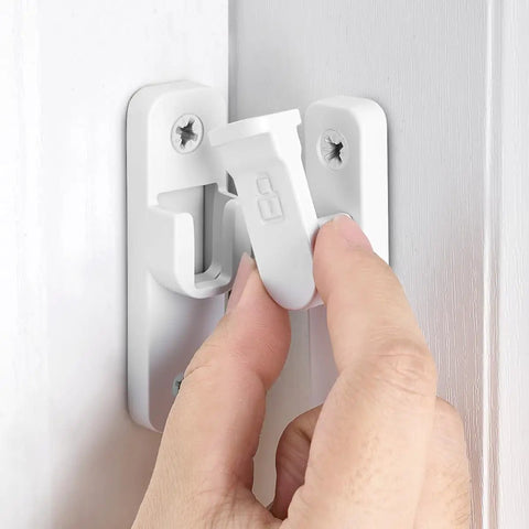Heavy Duty White Zinc Alloy Barn Door Latch Hardware For Sliding Wooden Doors Super Slick Right Angle Lock being installed.