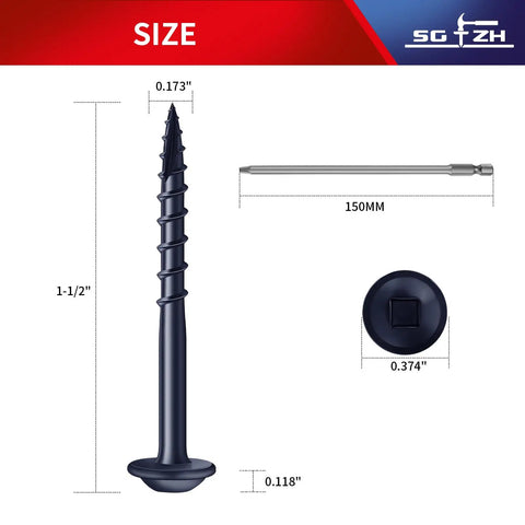 Pocket Hole Screws Size Eight By One And A Half Inch, 316 Pieces, 2 lb Box, with dimensions and 150mm drive bit