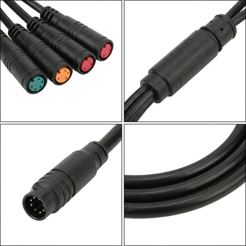 Kick Up Your E-Bike Game With This Super Long 1500mm Bolt On Extension Cable For KT Controllers. Seamless Hookup For Display Throttle And Brake Levers. Black Durable Build Ensures Smooth Riding Without Any Hiccups. Grab This Heavy Duty Upgrade Now To Fix. black 1500mm KT controller extension cable with 1T4 connectors and molded plug ends