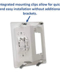 Integrated mounting clips for Slick In Wall Cable Management Kit For TV Hides Power And Low Voltage Lines Behind Drywall.