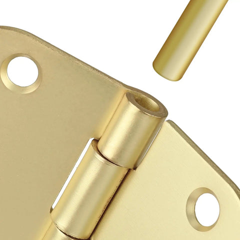 Close-up of brushed nickel door hinge 3.5 inch with removable pin, part of 30 Pack Beefy Brushed Nickel Door Hinges For Interior Doors 3.5 Inch With 5/8 Radius Corner Removable Pin Satin Nickel Silver Durable Rust Resistant Heavy Duty Smooth Quiet Closing set.