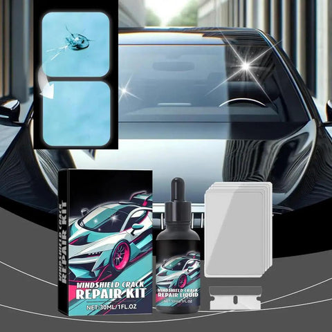 DIY Windshield Crack Repair Kit For Chips And Stars Quick Glass Fix That Stops Cracks From Spreading Easy No Removal Car Windshield Repair For A Clear Finish In Minutes, including liquid bottle, scraper, and pads