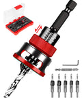 Hassle Free Premium Countersink Drill Bit Set With Adjustable Depth Stopper For Dead Nuts Flush Installs And Super Clean Woodworking Vibe Includes Versatile Nine Piece Quick Release Hex Shank Kit, close-up of adjustable depth mechanism.