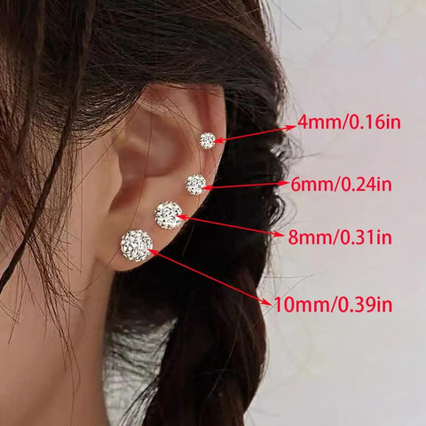 Minimalist CZ Cluster Small Ball Stud Earrings For Women And Girls 10mm 925 Sterling Silver With Long Lasting Finish Dainty Everyday Jewelry Sleek Dope Ear Studs For Day Or Night Classy Sparkle. 10mm CZ stud on ear