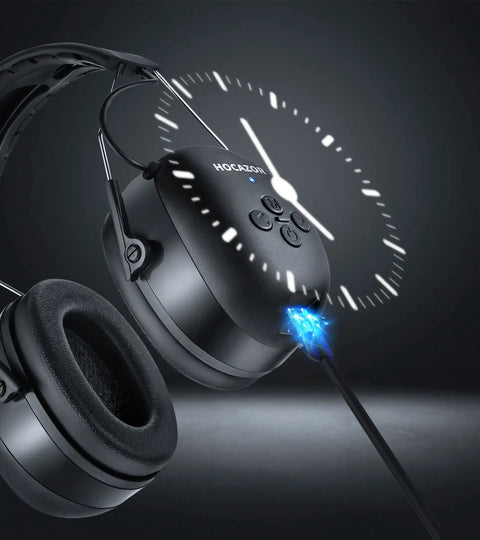 Bluetooth Five Point Three Hearing Protection Earmuffs with NRR 25dB Noise Canceling 40 Hours Play Time 1500mAh Battery Boss Grade Comfort Black