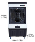 Portable Evaporative Air Conditioner Cooler With Ice Packs And 3 Speeds Smart Temp Sensor Swamp Cooler, 140cm tall, with a fan and wheels.