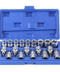 19 Piece 1/2 Inch Drive Star And Hex Socket Bit Kit with E Type Wrenches in blue case