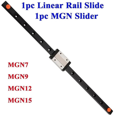 MGN12 Miniature Linear Rail Slide Kit with adjustable rail and MGN slider block, suitable for CNC and 3D printer builds.