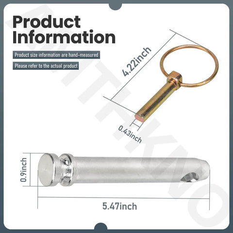 Dimensions of pin from 8 Pack S07070200 Beefed Up Top Link Pin Hitch Accessories Kit For Category 1 Tractors with ring clasp