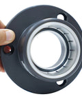 Built Tough HSK63 Needle Roller Bearing Tightening Fixture For CNC Tool Holders shown in hand, orange steel housing, 63mm bore.
