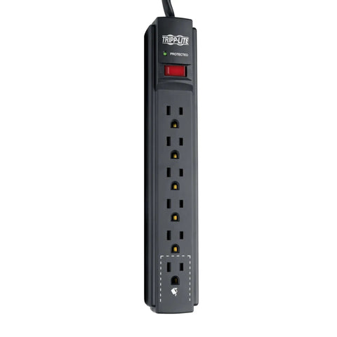 Six Outlet Surge Protector Power Strip With Six Foot Extension Cord Delivers 900 Joules Of Surge Protection, 15 Amp Circuit Breaker, UL Certified, Black