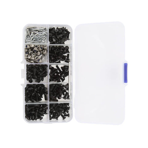 Beefed Up Stainless Steel RC Car Screws Kit With 361 Pieces Durable Hardware Set For One Eighth And One Tenth Scale RC Cars, Replacement Screws And Tools, Compatible With Traxxas And Axial Builds, Built To Take Real Rough Use, open organizer case with assorted screws and nuts