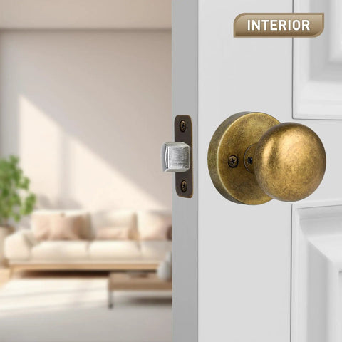 Passage Interior Door Knobs In Antique Brass With Vintage Round Design For Hallway And Kitchen Non Locking Door Handle