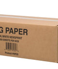Box labeled wrapping paper containing Newsprint Packing Paper For Moving And Shipping, 500 Sheets, 24 X 30 Inches, 25 Lb Pack, Acid-Free And Ink-Free