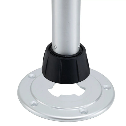 Heavy Duty RV Removable Table Leg Kit 28.5 Inch Aluminum Support Post Chrome Finish with black floor bracket.