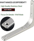 Heavy Duty Floating Shelf Brackets 8 Inch By 6 Inch Stainless Steel L Brackets Brushed Nickel Wall Supports For Wood Shelves 4 Pack Built To Last Load Bearing Corner Mounts For Kitchen Bathroom Garage