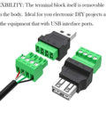 4 Pack USB 2.0 Type A Male Female To 4 Pin Screw Terminal Block Connector Adapters, Portable Pluggable Type Converter, Nickel Plated