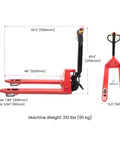 Heavy Duty 4,400 Lb Capacity Electric Pallet Truck With Lithium Ion Battery Walk Behind Pallet Jack for Warehouses showing dimensions.