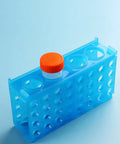 Linkable 4-Way Plastic Test Tube Rack Set in blue for mixed tube sizes, heavy-duty polypropylene, modular and stackable.