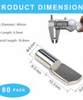 Heavy Duty Nickel Plated Cabinet Shelf Pegs Spoon Shape Zero Wobble Shelf Stabilizers For Bulletproof Wood Boards, with dimensions shown.