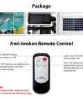 Package of Solar Street Light Outdoor Flood Light with 16000 Lm IP67, showing light parts, anti-broken remote, and instructions
