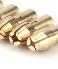 Get This Premium Brass Collet Set For Rotary Tools With Quick Change 4 3Mm Shank featuring close-up of brass clamps for secure gripping.
