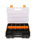 Open Interlocking Black Tool Box Organizer With Removable Dividers Beefy Durable Plastic Small Parts Box.