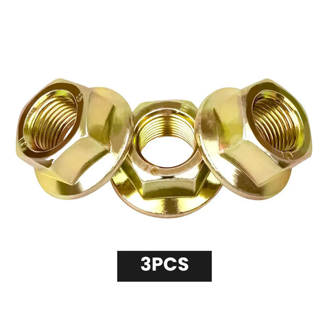 Tough As Nails Hex Flange Nuts For Lawn Mower Blade Spindle Swap Fits Cub Cadet MTD Craftsman Troy Bilt 3 pack, heavy duty, gold finish.