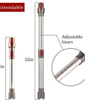 Dope Extendable Vacuum Wand For Dyson V15 V11 V10 V8 V7 Gen5 showing 20.5 to 32 inch adjustable tube and gears in silver