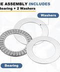 NTA1828 Thrust Needle Roller Bearing Set with 2 washers, chrome steel, including labeled bearing and washers.
