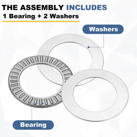 NTA1828 Thrust Needle Roller Bearing Set with 2 washers, chrome steel, including labeled bearing and washers.