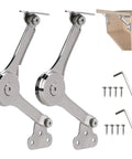 Two Pack Heavy Duty Crate Soft Close Hinges With Lid Support For Toy Boxes Wooden Crates Cabinets And Doors 34 Lbs Capacity Silver Finish Easy Install shown with screws and hex keys