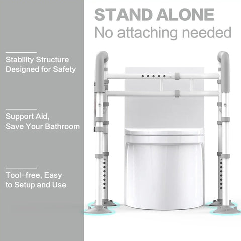 Toilet Safety Rails For Elderly And Handicap - Adjustable Width And Height Stand Alone Frame, shown without attaching.