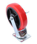 Ironclad 8 Inch Heavy Duty Industrial Caster Wheels with Durable Polyurethane Treads and Reinforced Galvanized Steel Brackets 4 Pack, red wheel close-up.